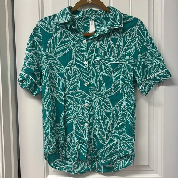 Stars Above Leaf Print Women’s Pajama Set - Teal - Picture 7 of 8